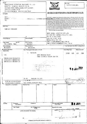 Bill of Lading - Zhangjiagang Sevenstars Machinery Co.,Ltd.